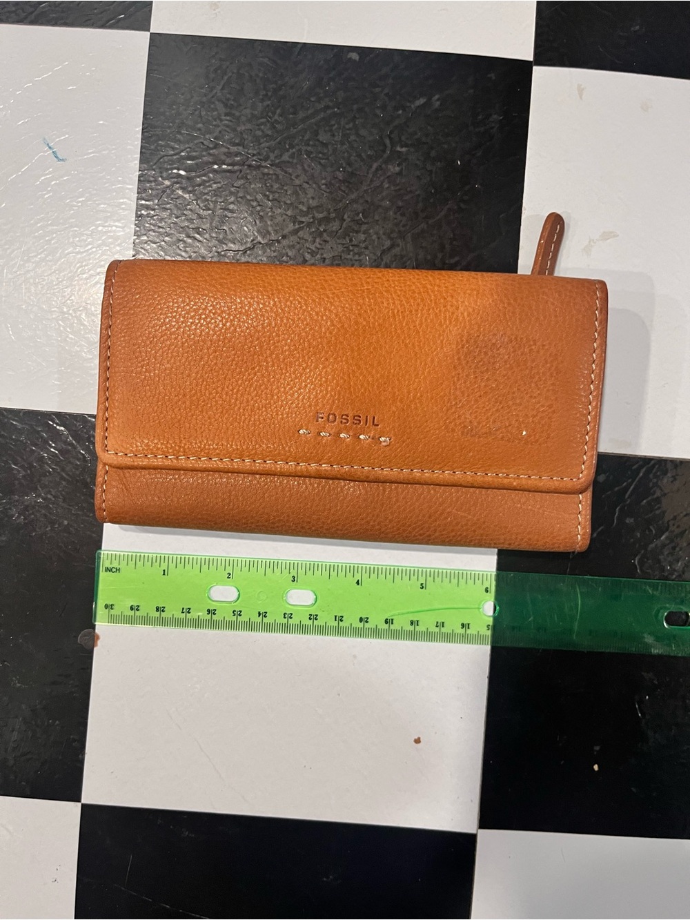 Fossil Cognac Brown Leather Wallet with Zip Tab